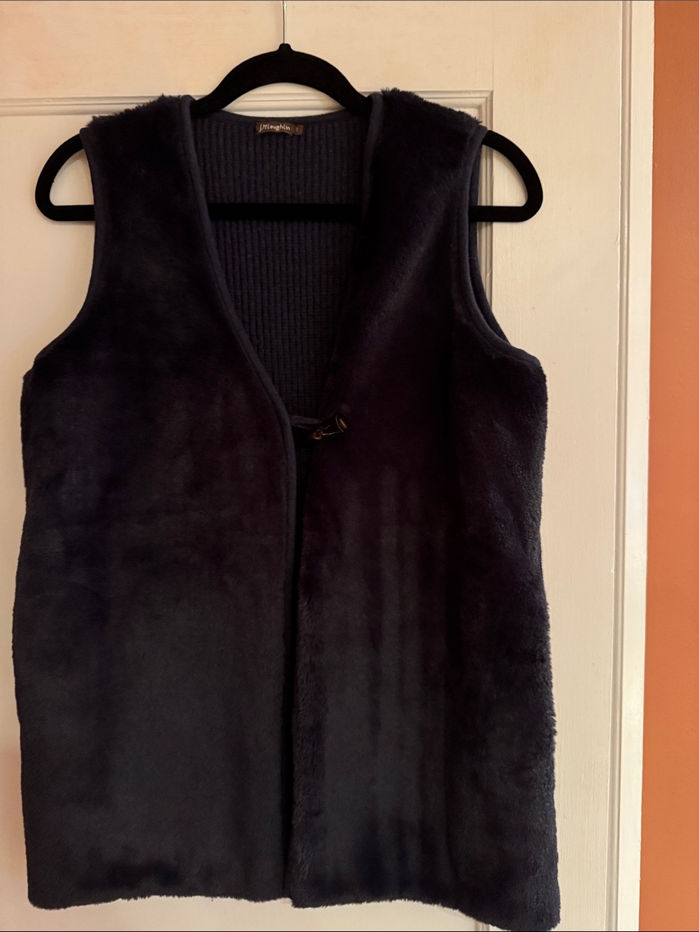 J. McLaughlin Navy Blue Faux Fur and Knit sweater Sleeveless Vest